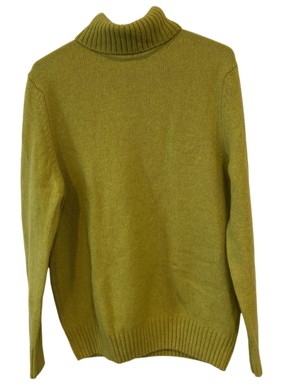 ZARA Womens L Chartreuse Green Wool Blend Turtleneck Sweater Old Money